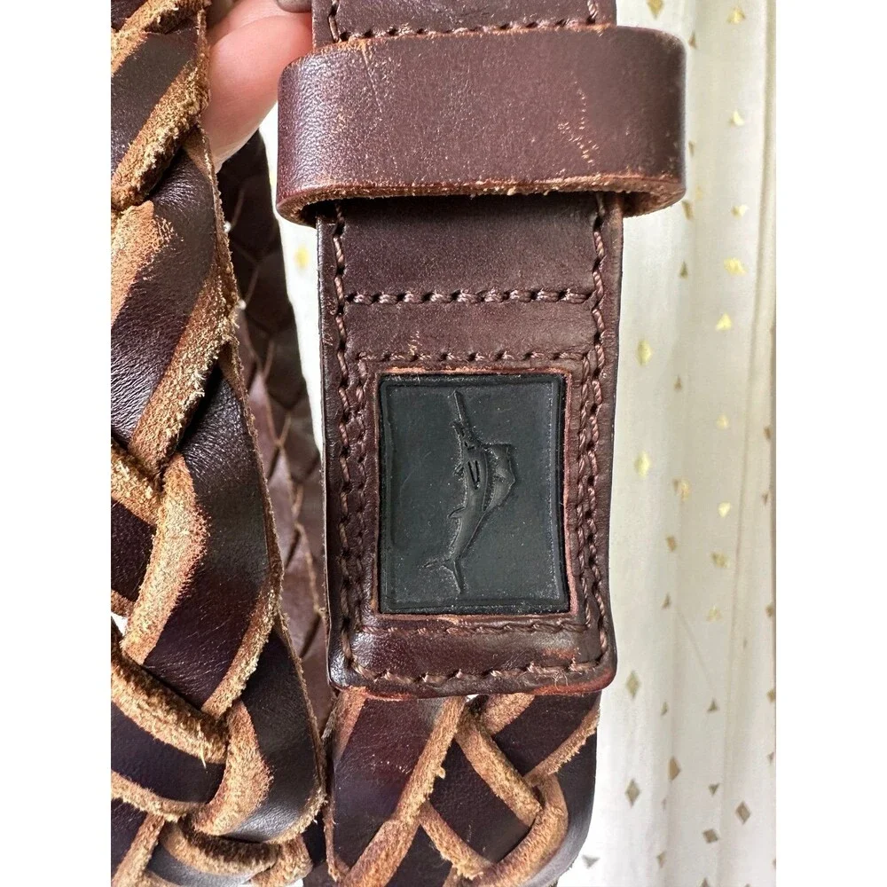 Tommy Bahama Men's Classic Genuine Leather Braided Woven Brown Belt 42